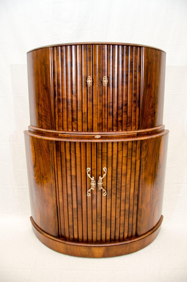 Art Deco Walnut Demilune Cocktail Bar Cabinet at 1stDibs