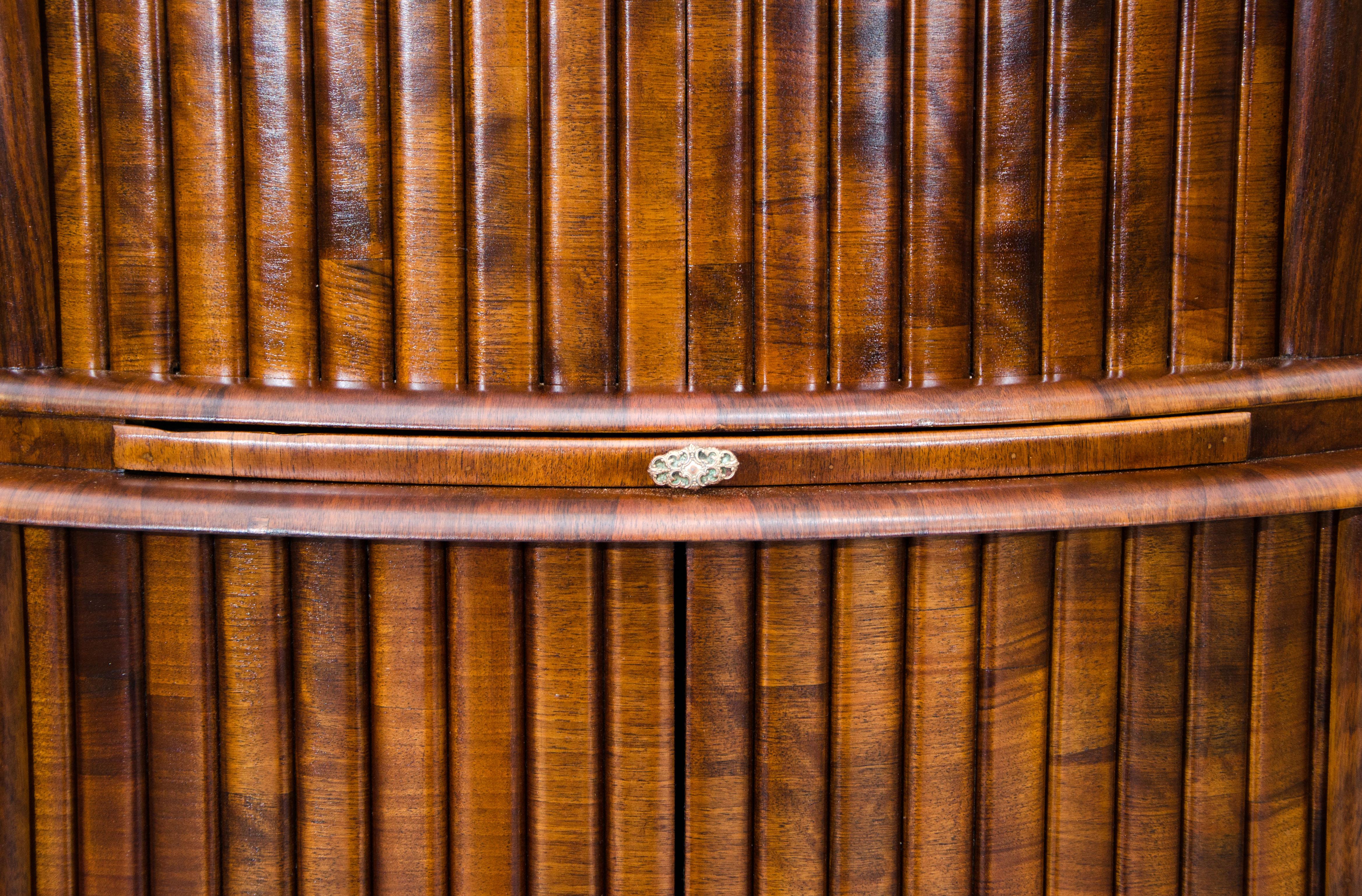 20th Century Art Deco Walnut Demilune Cocktail Bar Cabinet