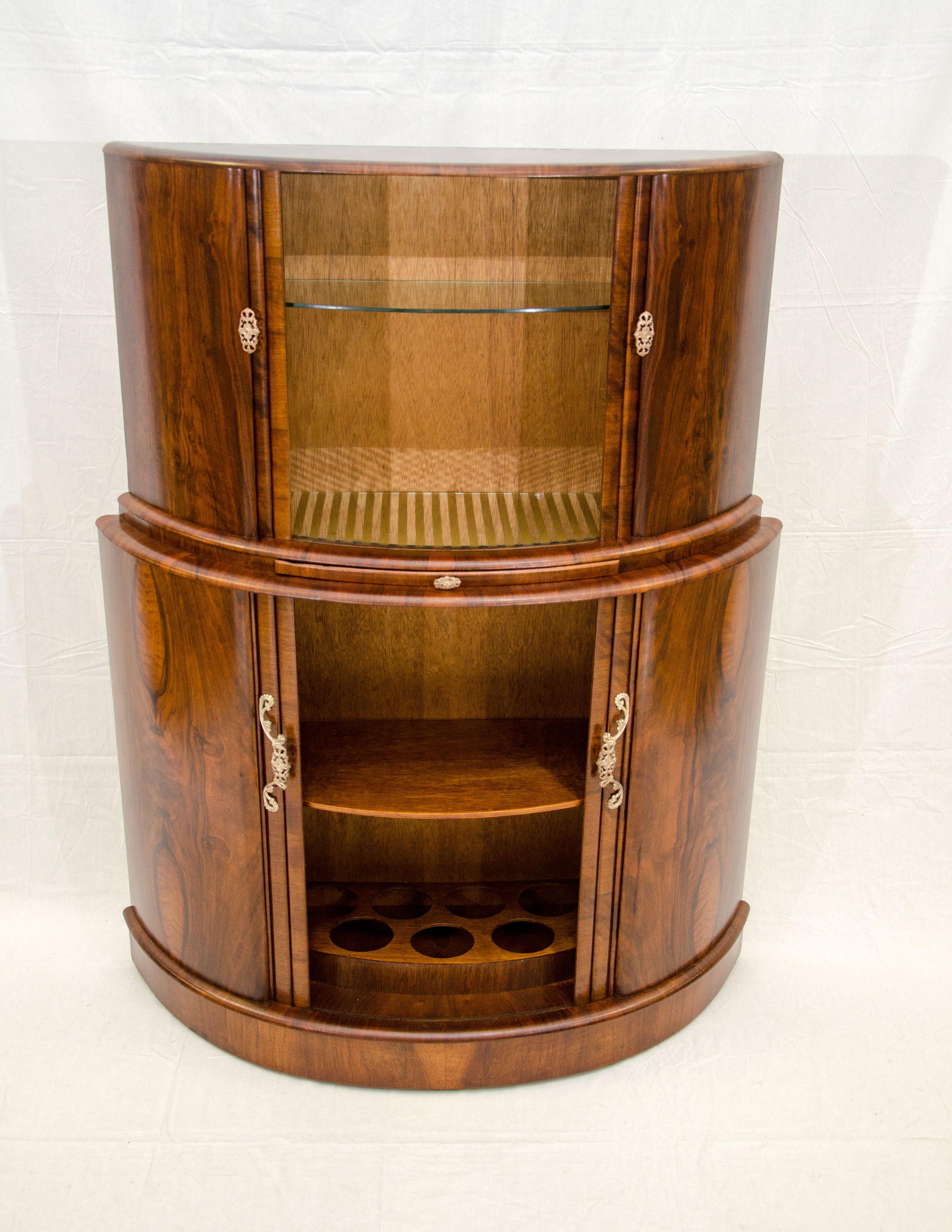 Art Deco Walnut Demilune Cocktail Bar Cabinet 2