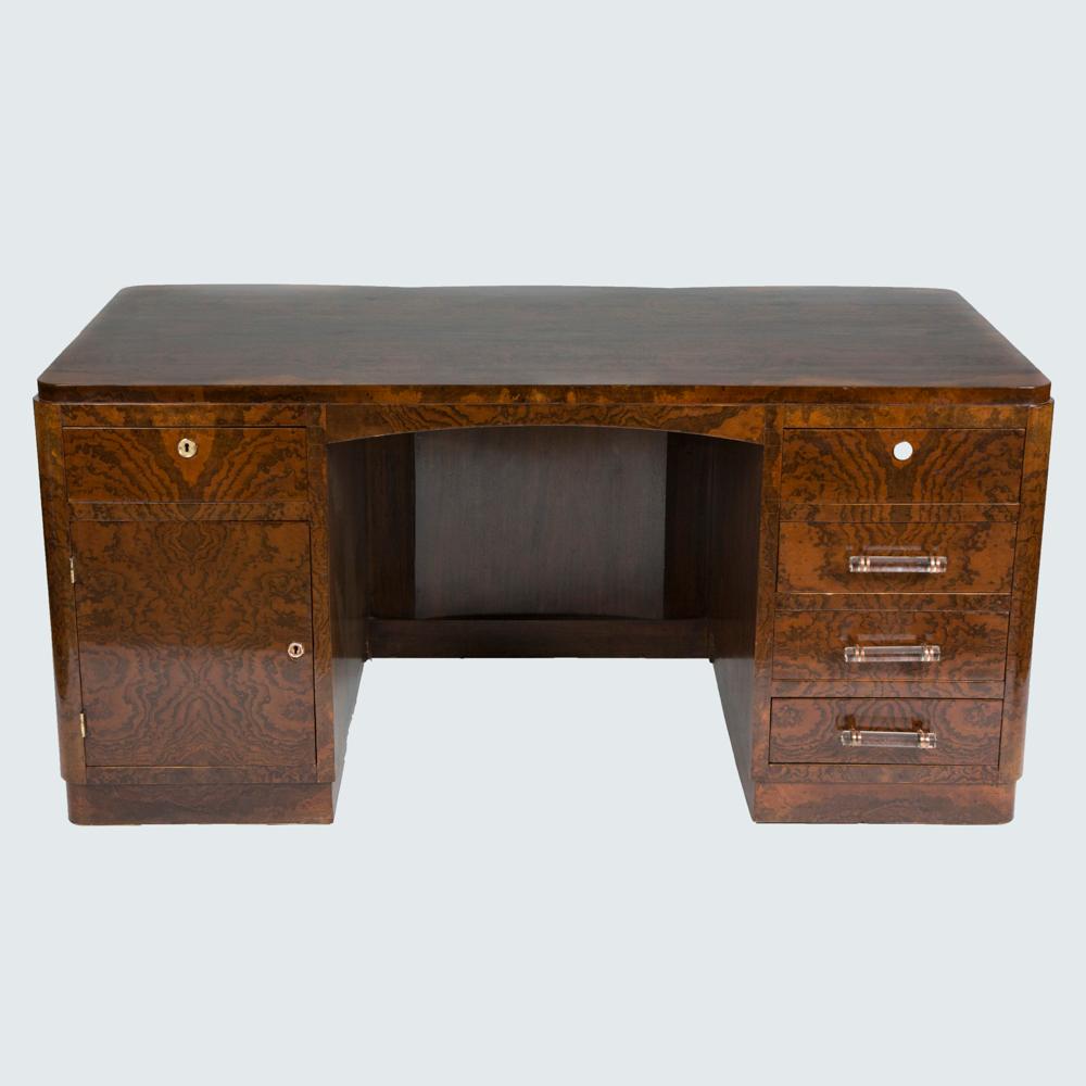 Art Deco Walnut Desk with Cloud Shaped Back In Good Condition In London, GB