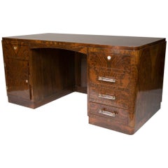 Art Deco Walnut Desk with Cloud Shaped Back