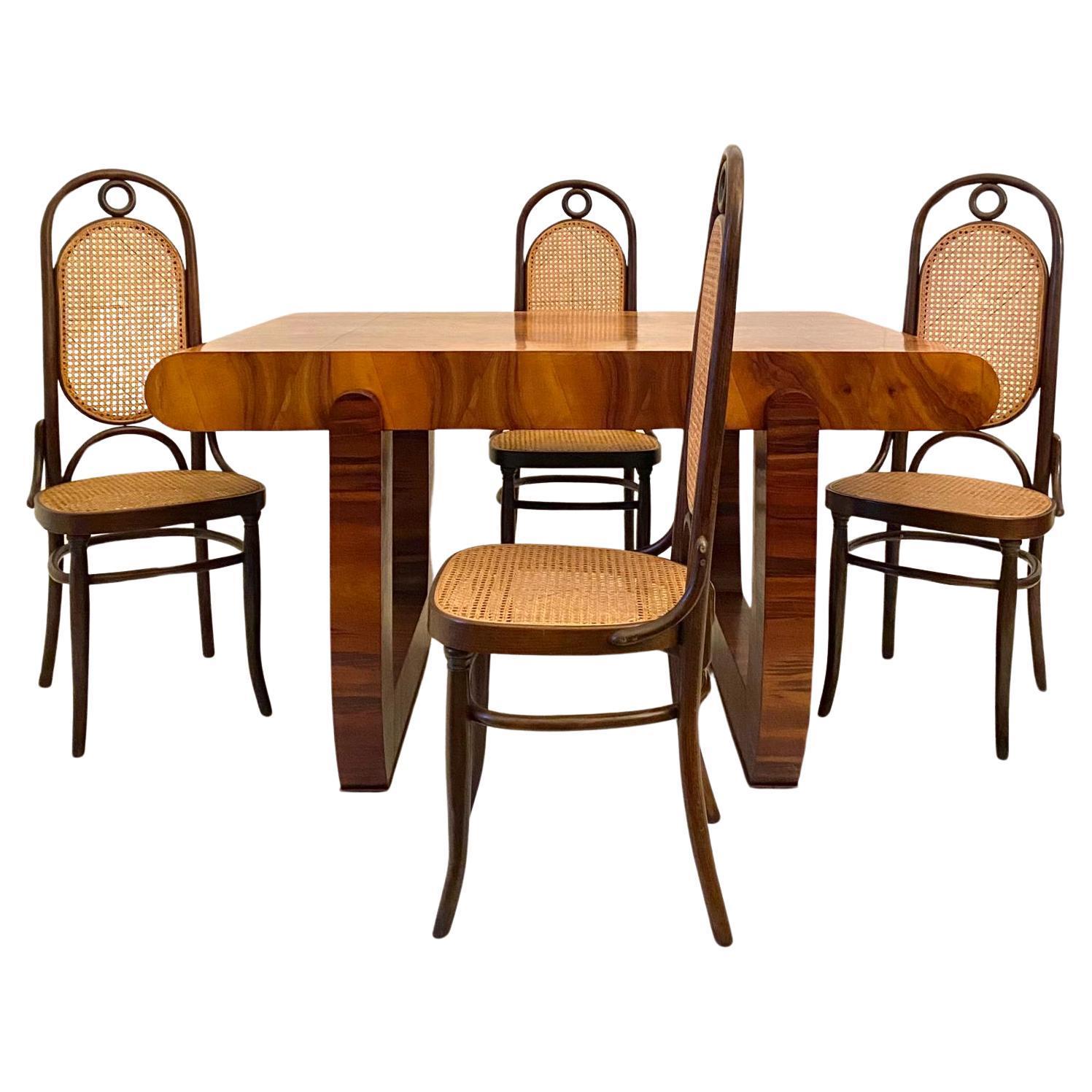 Art Deco Walnut Dining room set with Thonet chairs For Sale 6