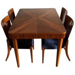 Art Deco Walnut Dining Set by Jindřich Halabala, 1940s