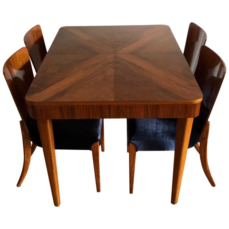 Art Deco Walnut Dining Set by Jindřich Halabala, 1940s For Sale at 1stDibs