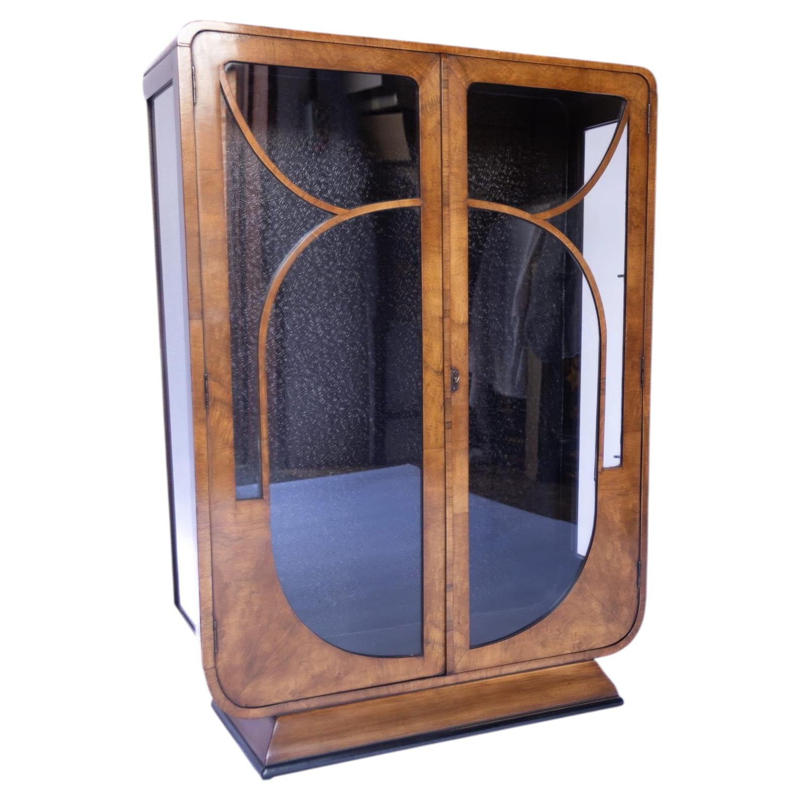 Art Deco Walnut Display Cabinet 1930s