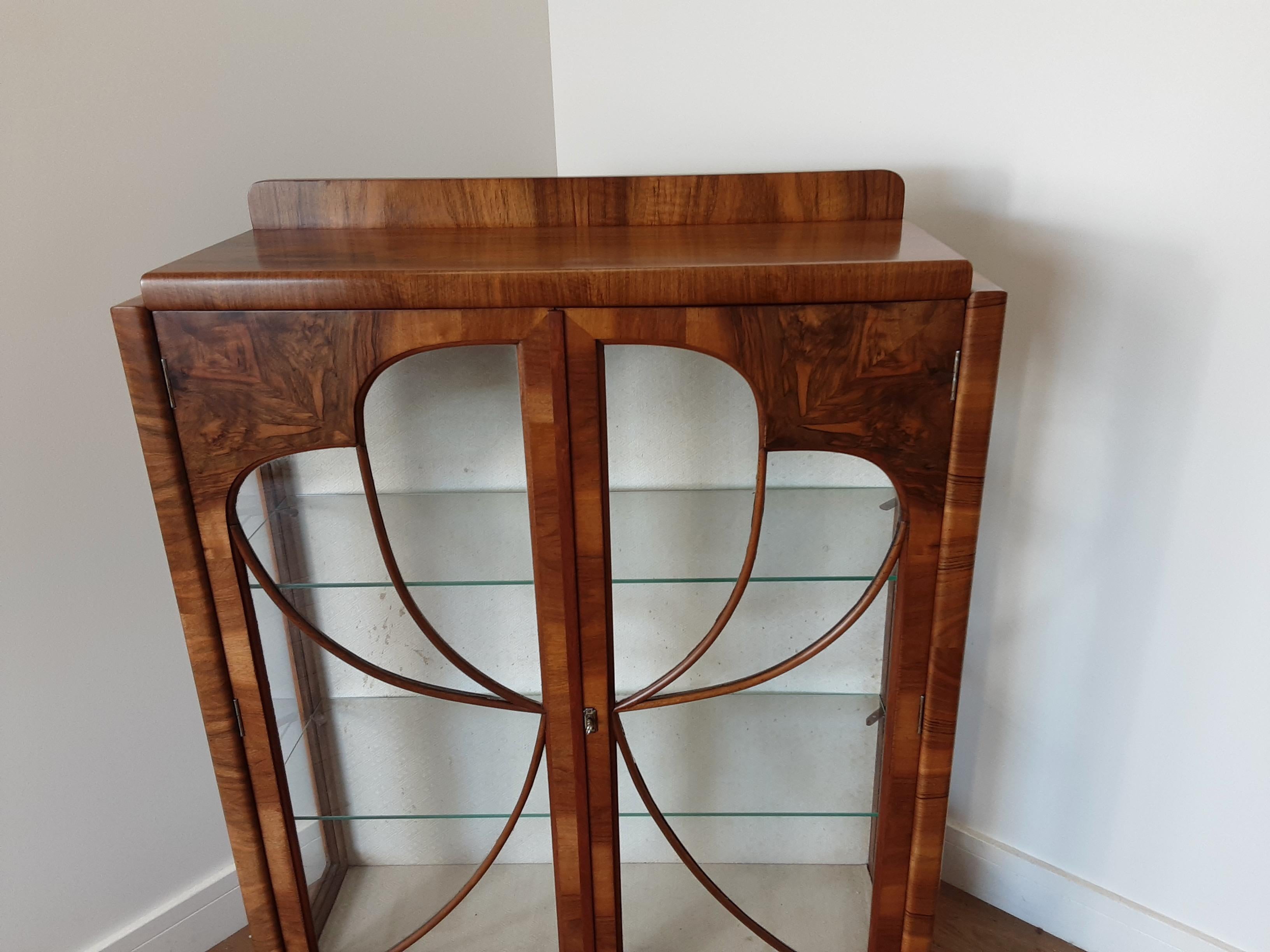 Art Deco Walnut Display Cabinet Bookcase with Butterfly Front For Sale 5