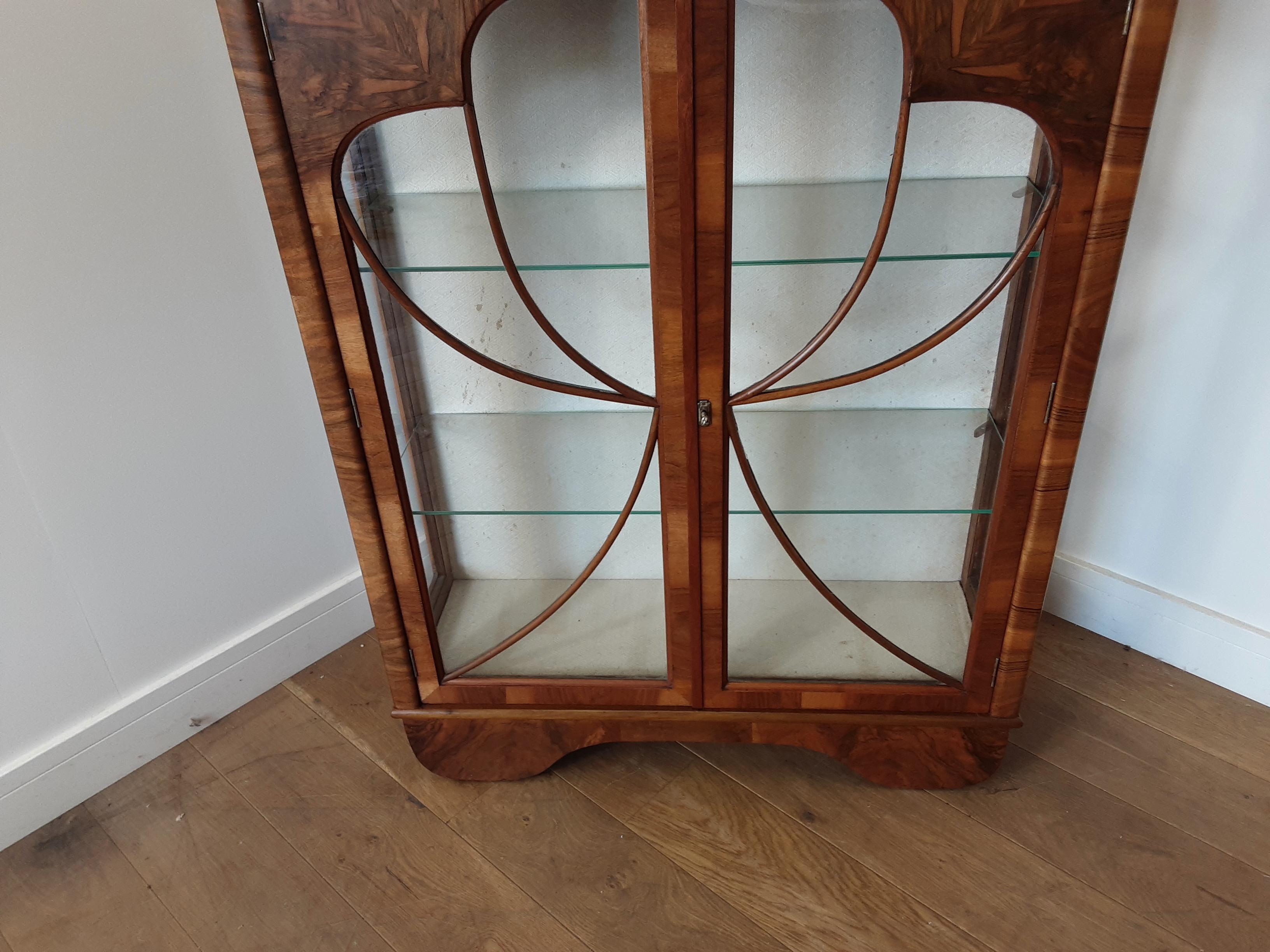 Art Deco Walnut Display Cabinet Bookcase with Butterfly Front For Sale 6