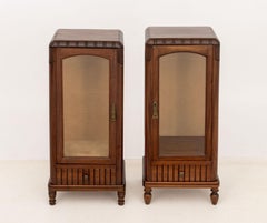 Art Deco Walnut Display Cabinets, Pair