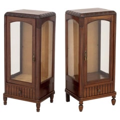 Art Deco Walnut Display Cabinets, Pair