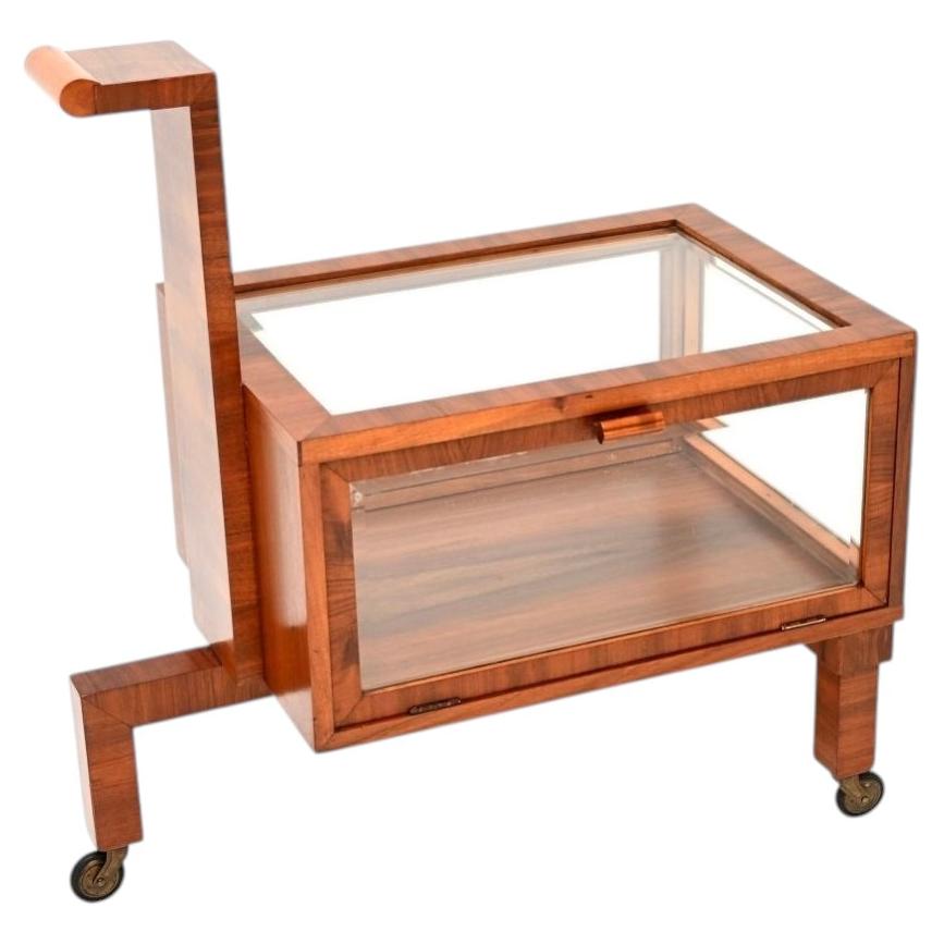 Art Deco Walnut Display Case / Serving Cart For Sale