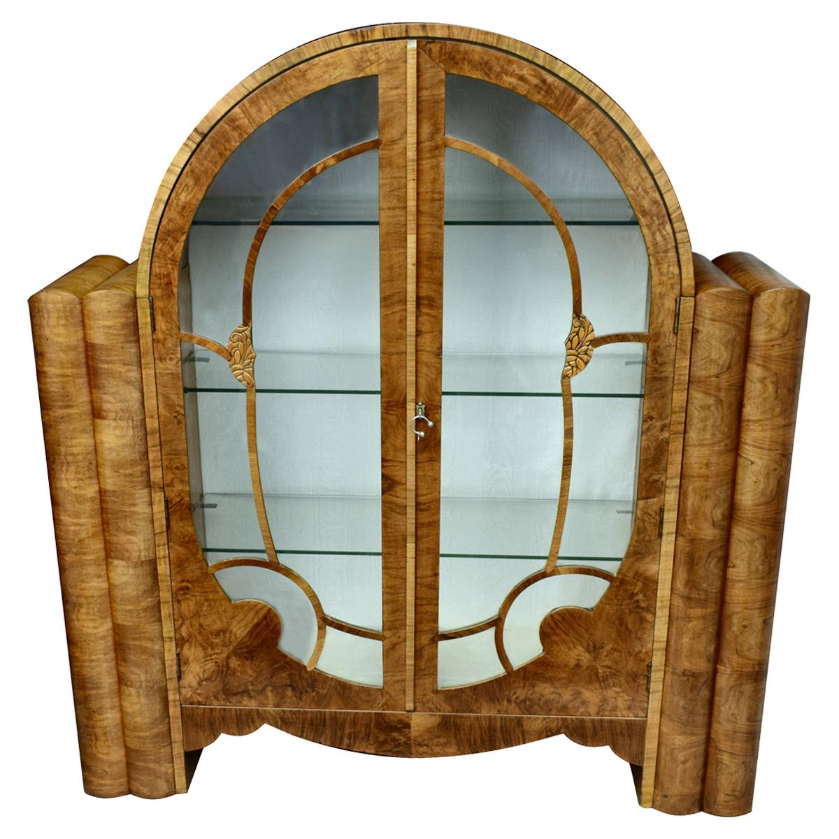 Art Deco Walnut Display Vitrine Cabinet, circa 1930s