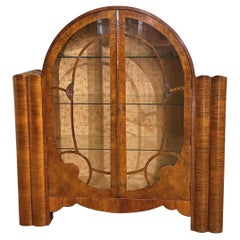 Art Deco Walnut Display Vitrine Cabinet, English, C1930