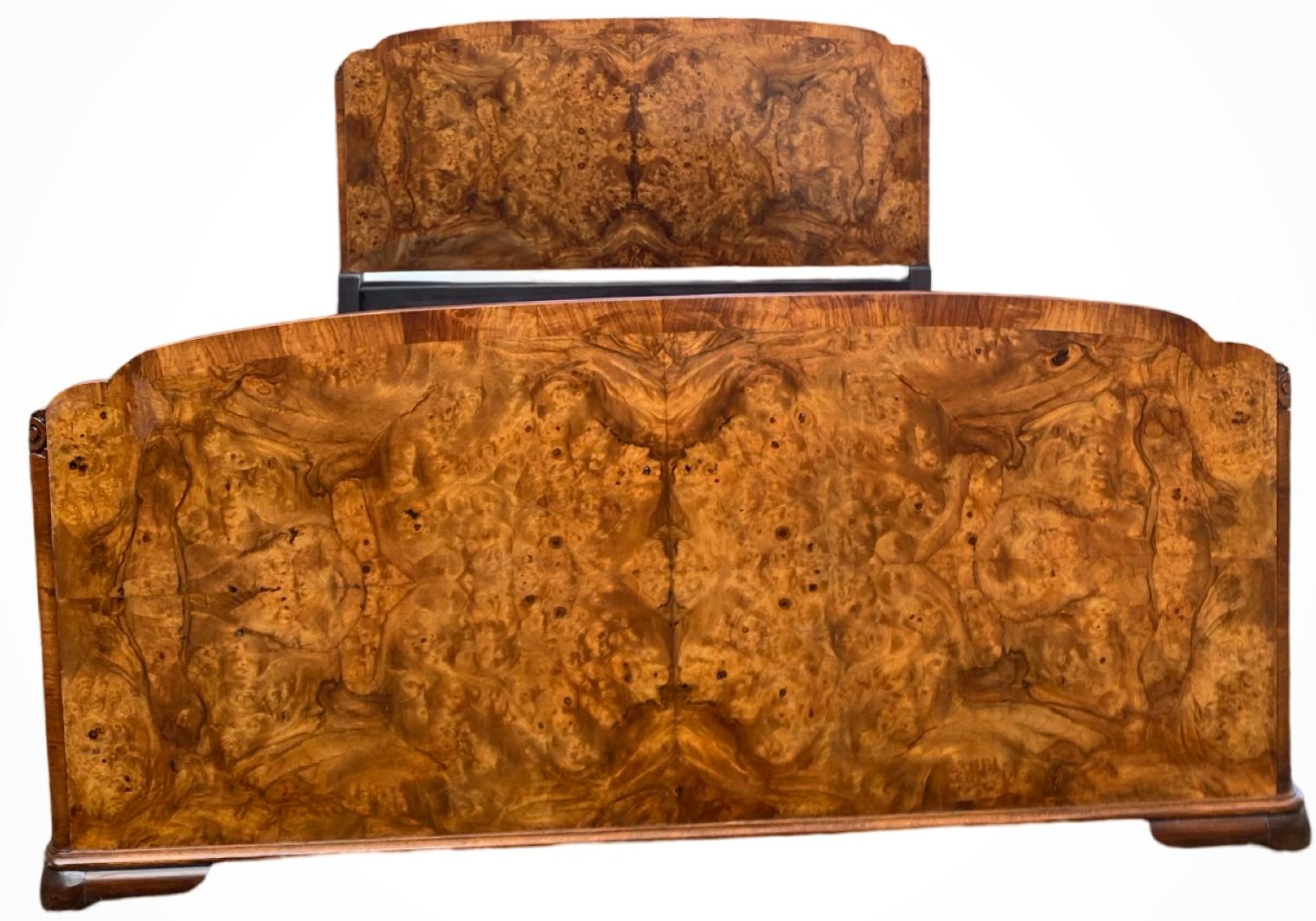 European Art Deco Walnut Double Bed For Sale