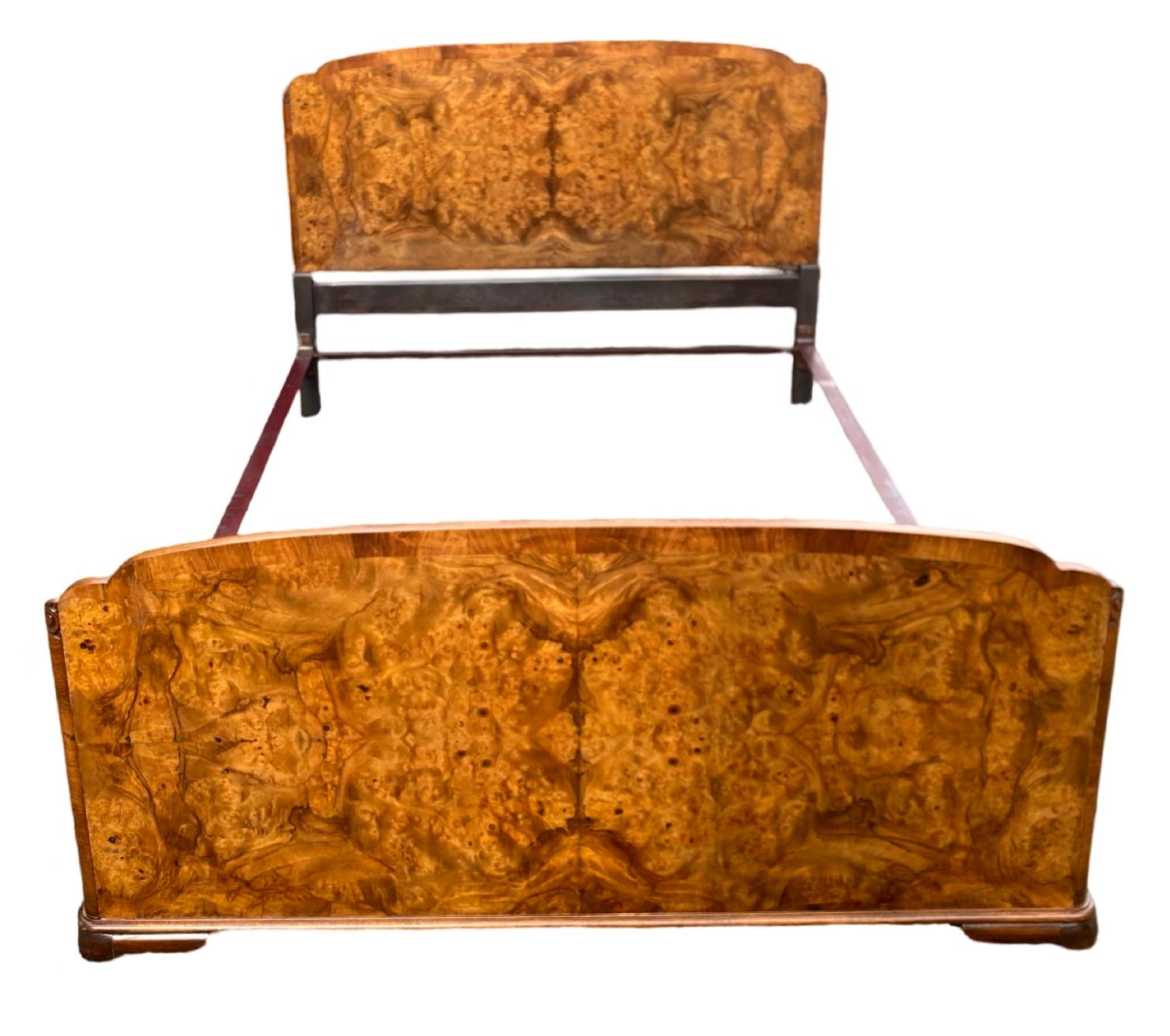 Early 20th Century Art Deco Walnut Double Bed For Sale