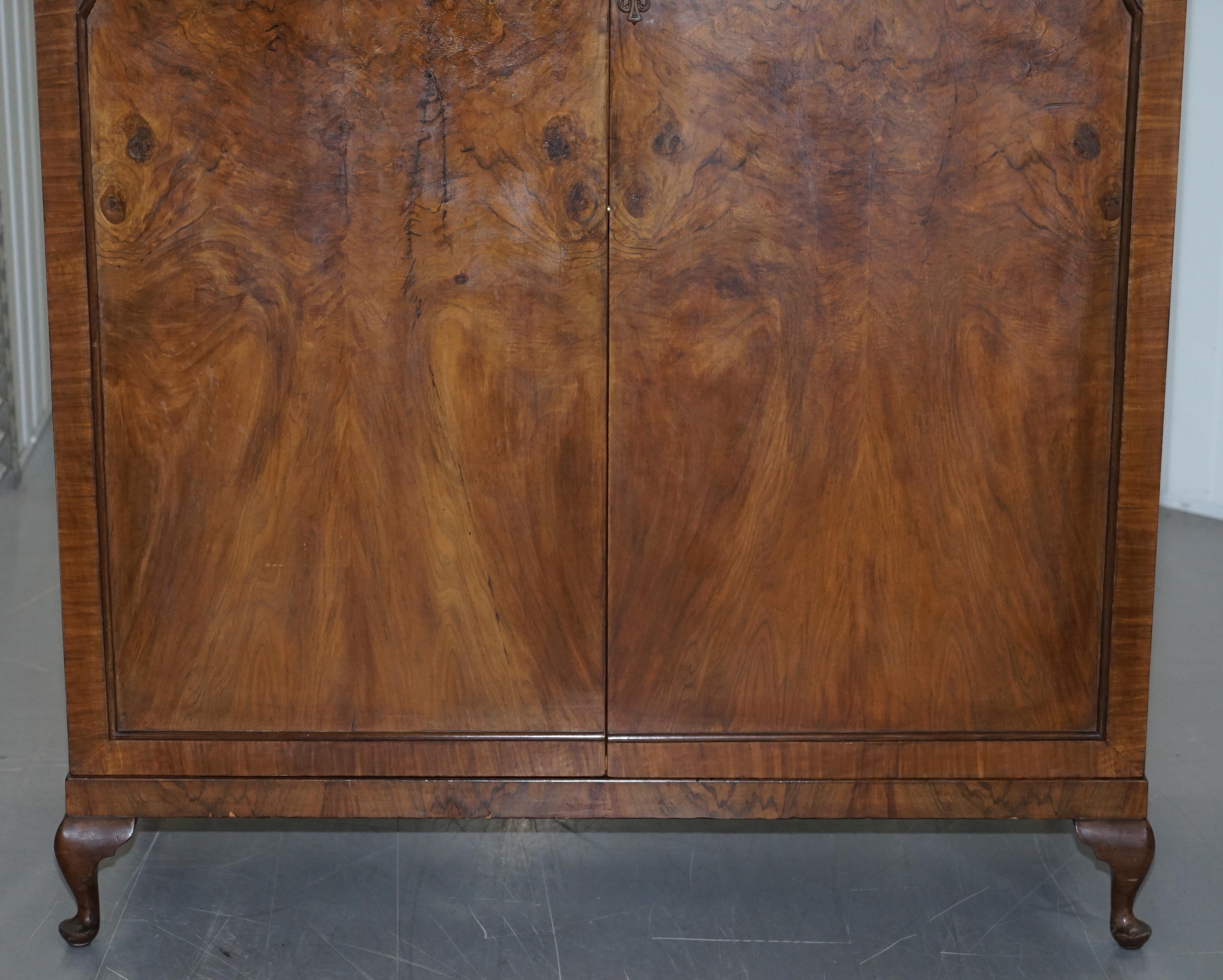 Hand-Crafted Art Deco Walnut Double Wardrobe Part of Suite Stamped Guaranteed British Made