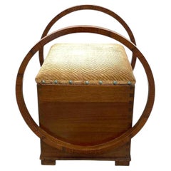 Art Deco Walnut Dressing/ Piano Stool With Storage, England, c1930