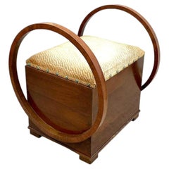 Art Deco Walnut Dressing/ Piano Stool With Storage, England, c1930