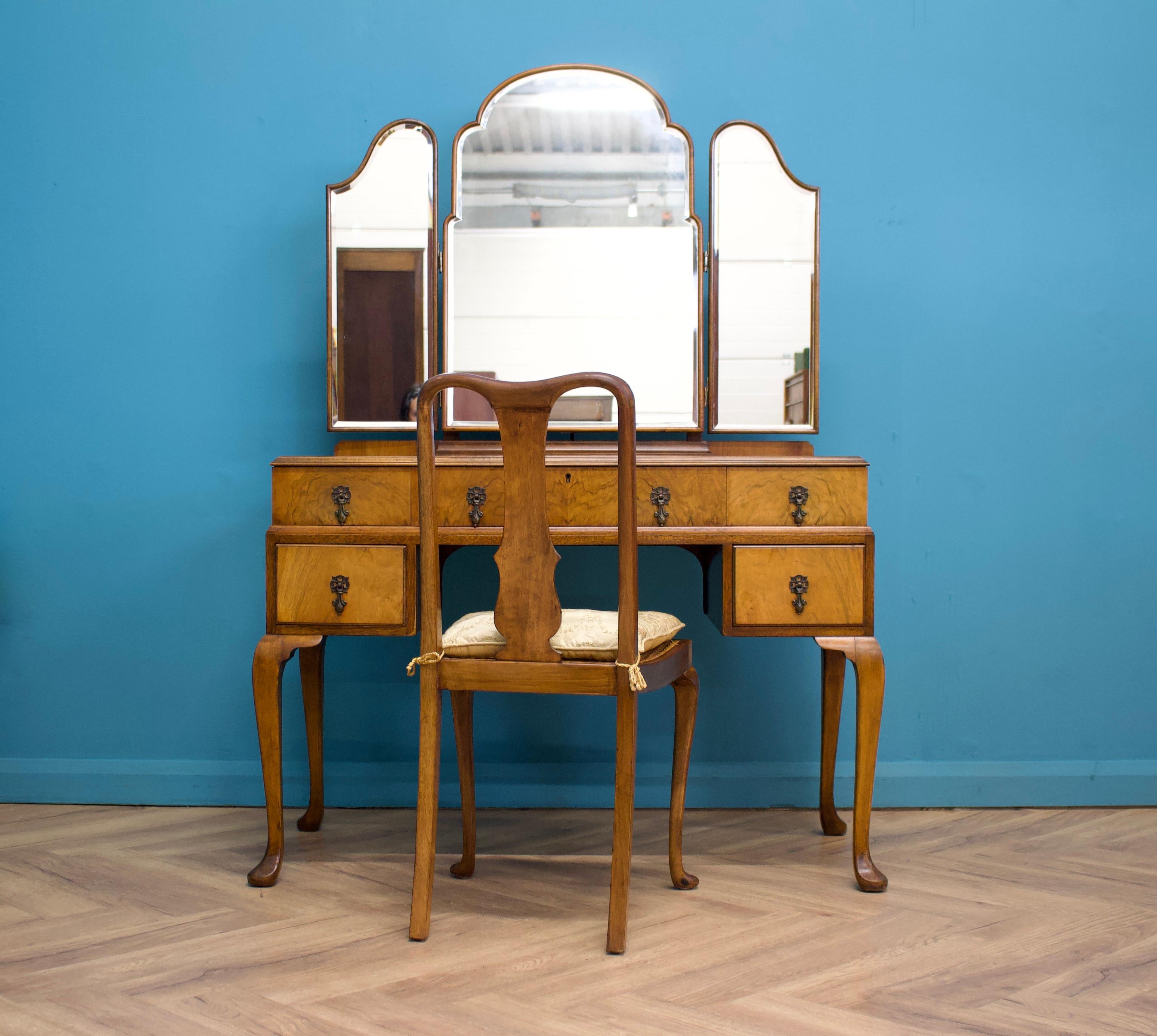 Wood Art Deco Walnut Dressing Table & Chair from Waring and Gillow, 1930s