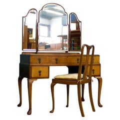 Art Deco Walnut Dressing Table & Chair from Waring and Gillow, 1930s