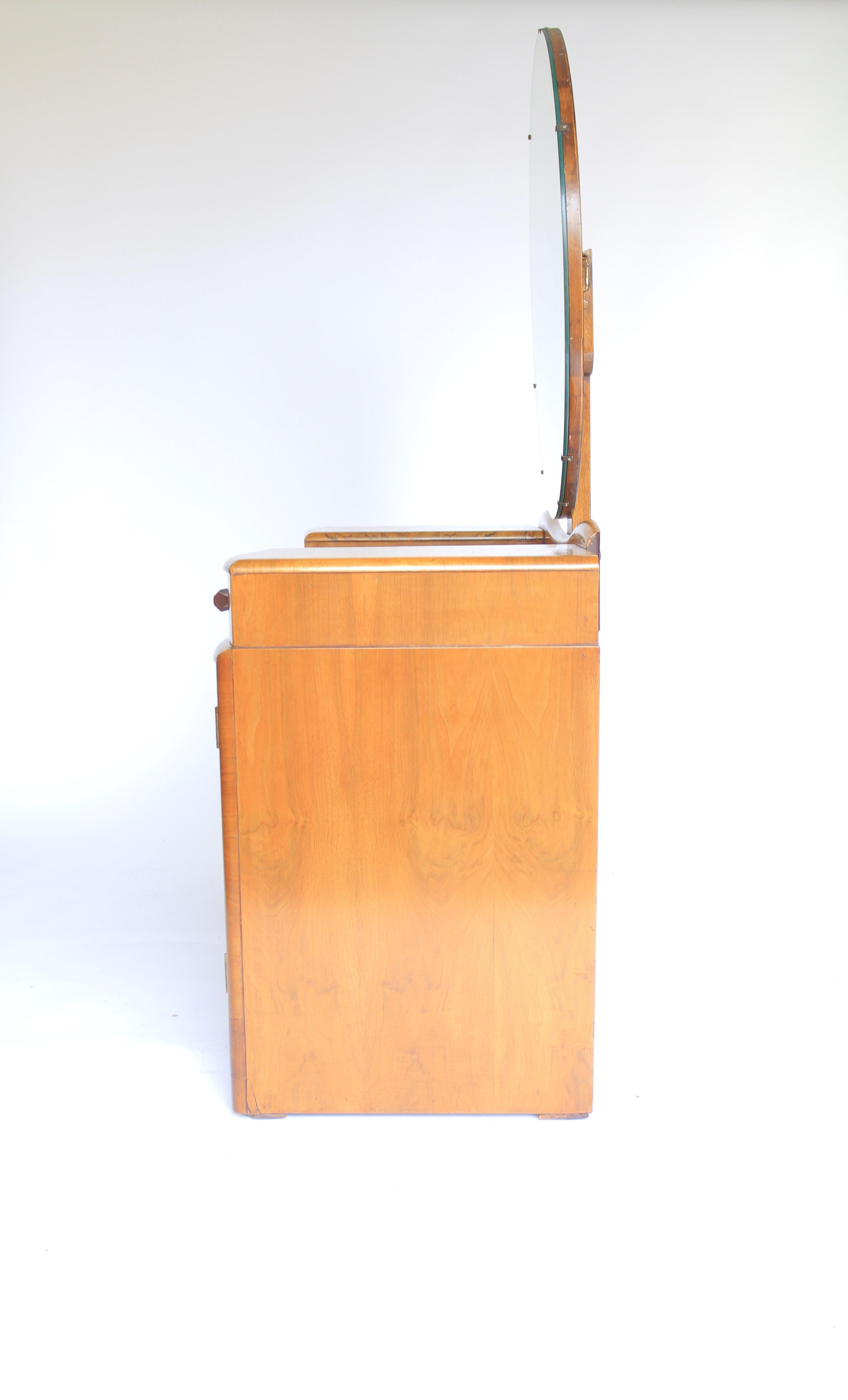 British Art Deco Walnut Dressing Table circa 1930s For Sale