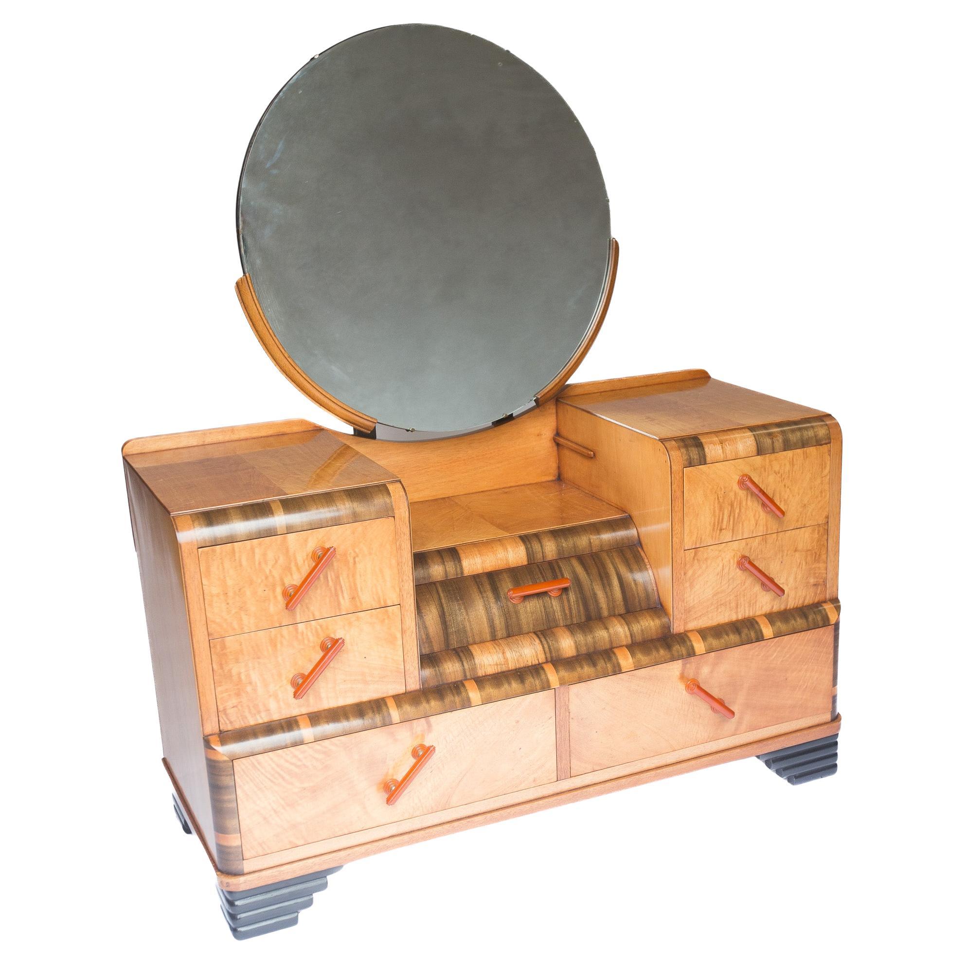 Art Deco Walnut Dressing Table circa 1930s For Sale
