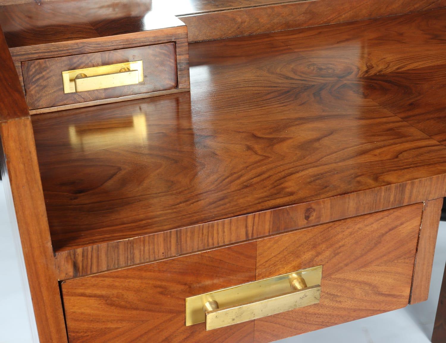 French, original Art Deco Walnut Dressing Table c1930, Fully restored & polished For Sale 3