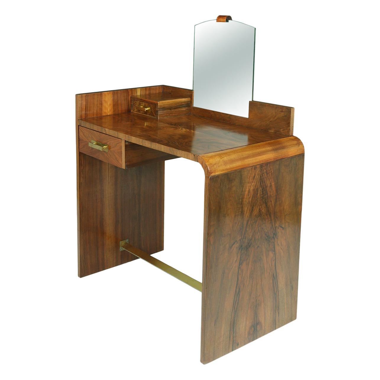 French, original Art Deco Walnut Dressing Table c1930, Fully restored & polished For Sale