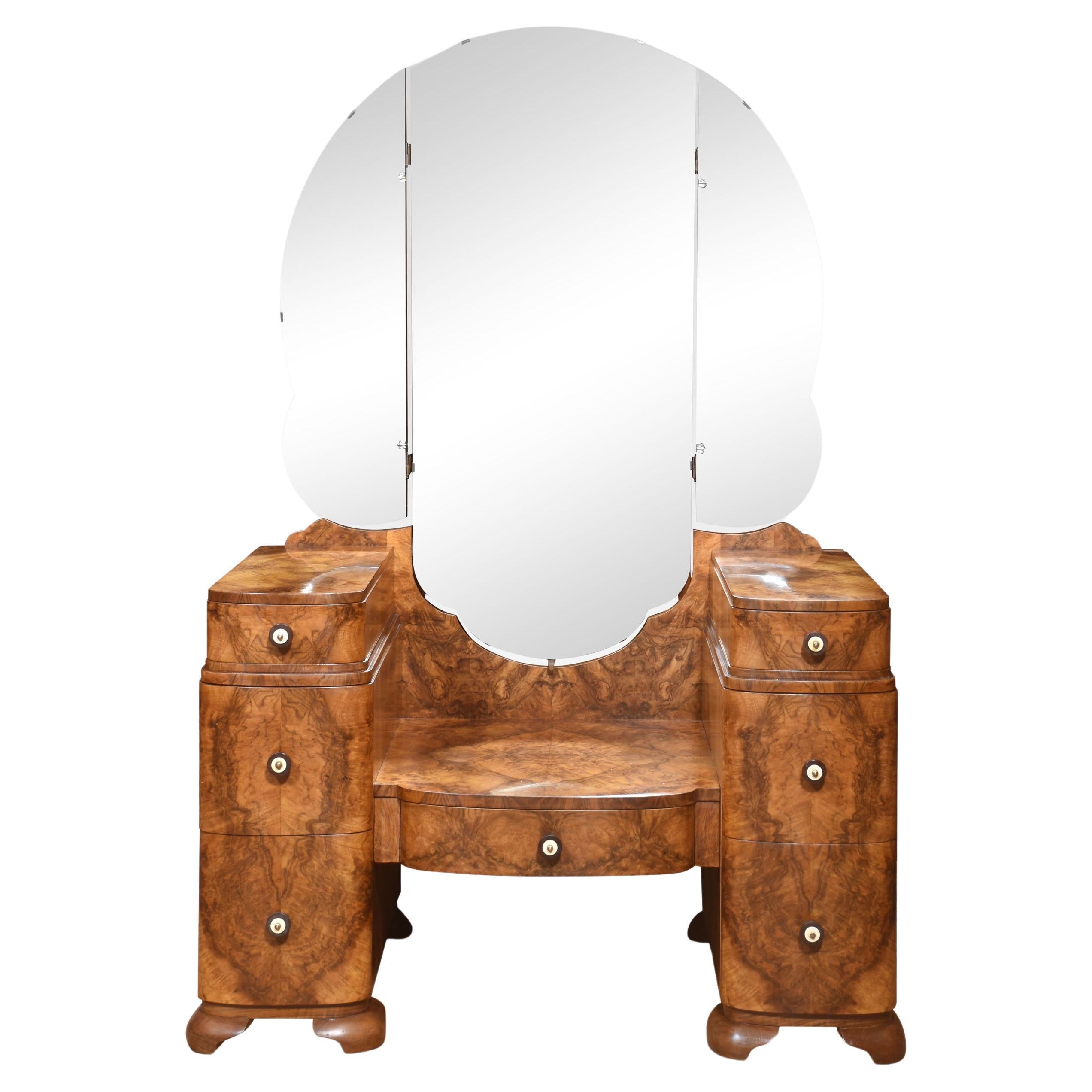 Art Deco walnut dressing table For Sale