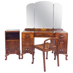 Antique Art Deco Walnut Dressing Table Set