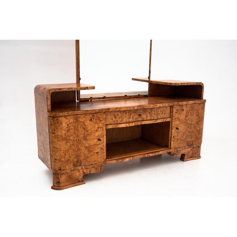 Art Deco Walnut Dressing Table with Mirror, Poland, 1940s In Good Condition In Chorzów, PL
