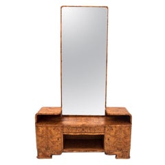 Art Deco Walnut Dressing Table with Mirror, Poland, 1940s