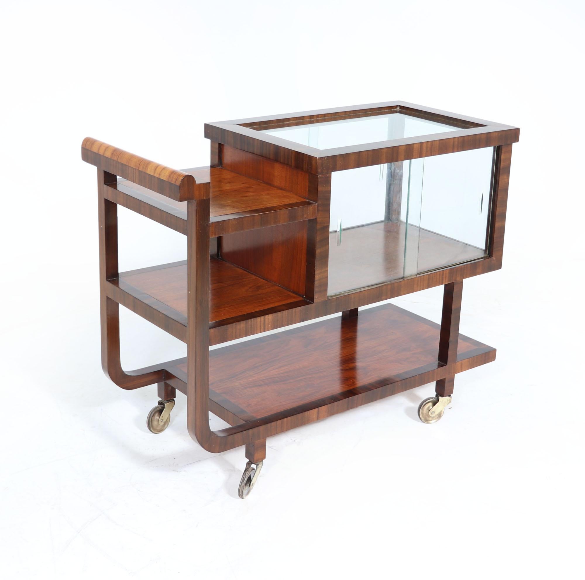 Italian Art Deco Walnut Drinks Trolley