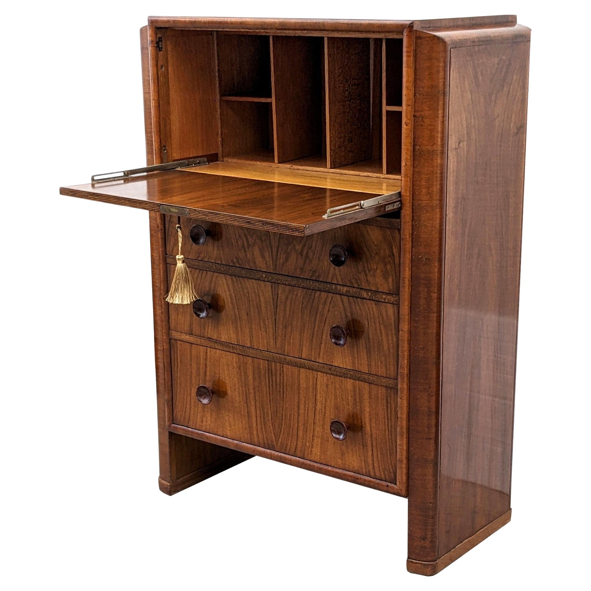 Art Deco Walnut English Writing Bureau, c1930