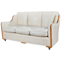 Art Deco Walnut Epstein Leather Three-Seat Sofa