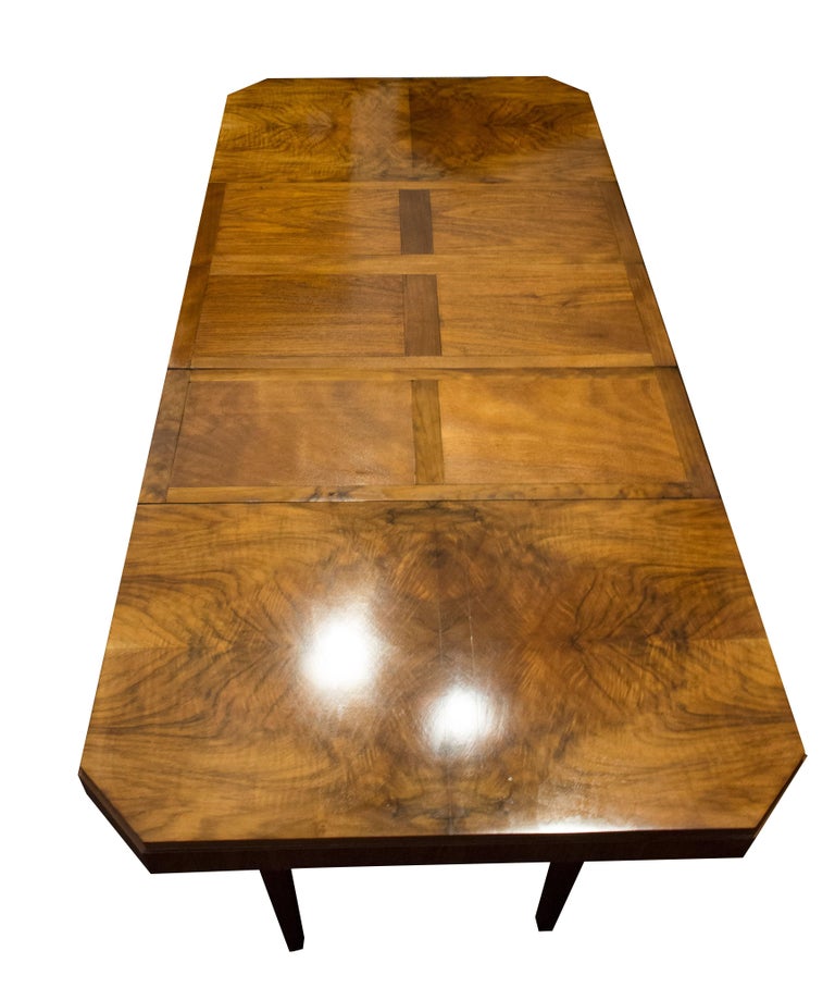 Polished Art Deco Walnut Extending Table For Sale