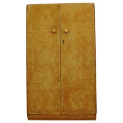 Art Deco Walnut Figured Two-Door Wardrobe or Armoire with Original Fittings