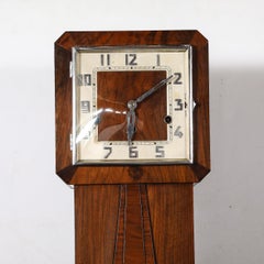 Art Deco Walnut Floor Clock w/ Deco Numeral Dial and Black Lacquered Base