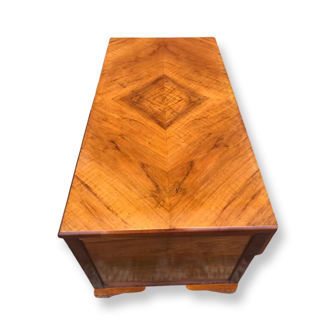 Mid-20th Century Art Deco Walnut geometric low chest of drawers