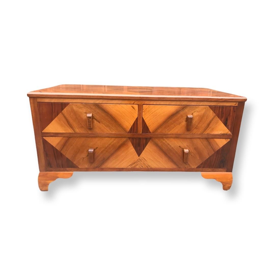 Art Deco Walnut geometric low chest of drawers 5
