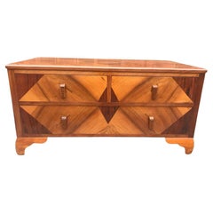 Used Art Deco Walnut geometric low chest of drawers