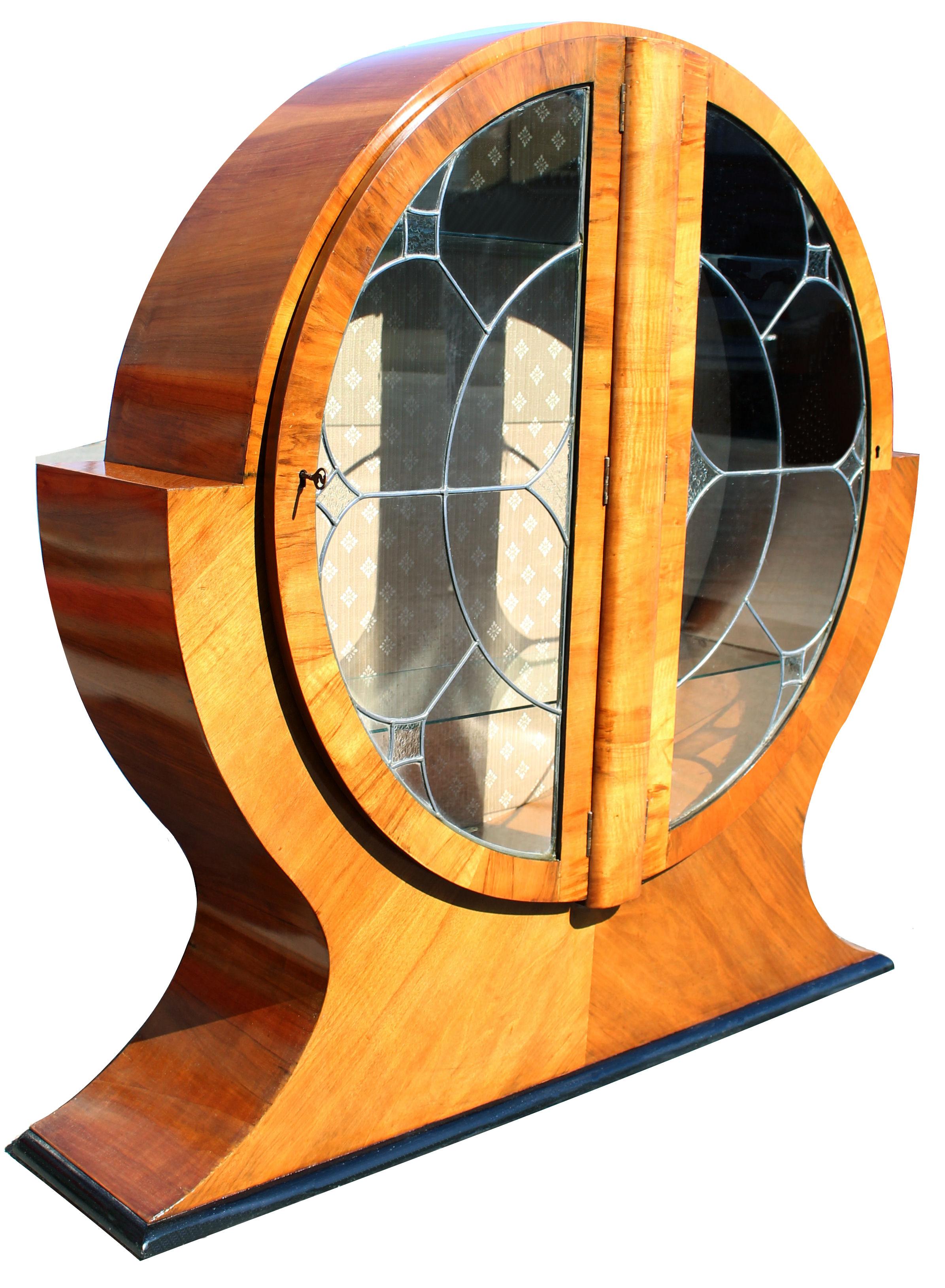 Art Deco Walnut & Glass Circular Display Cabinet, Vitrine, Circa 1930s 8