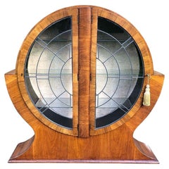 Art Deco Walnut & Glass Circular Display Cabinet, Vitrine, England, c1930's