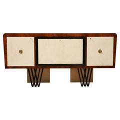 Credenza italiana Art Déco in noce, pelle di capra e ottone, 1940