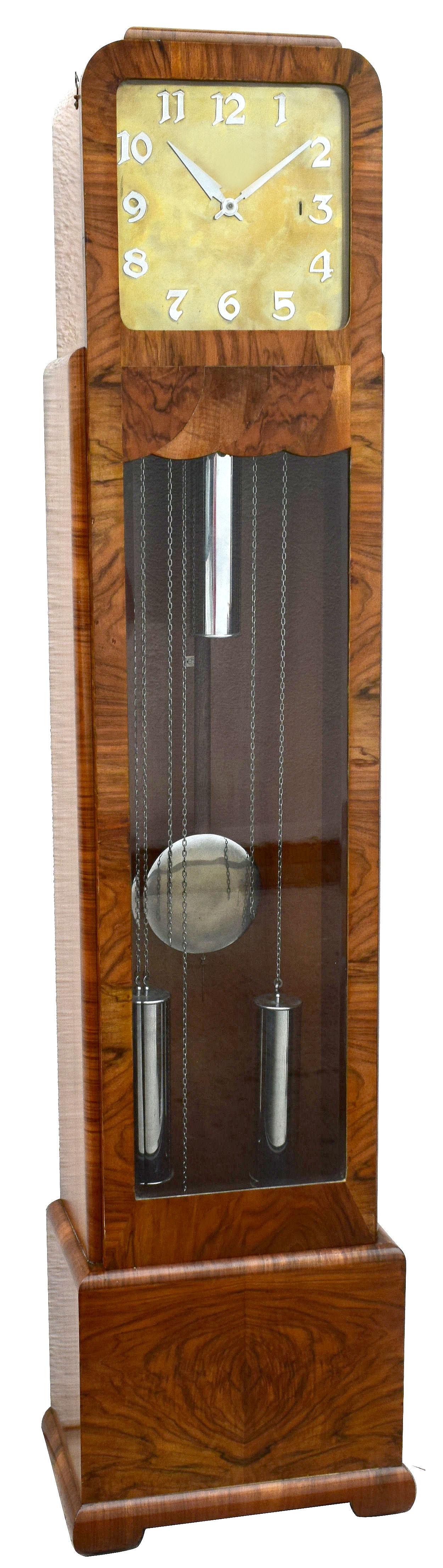 20th Century Art Deco Walnut Grandfather Clock, England, circa 1930