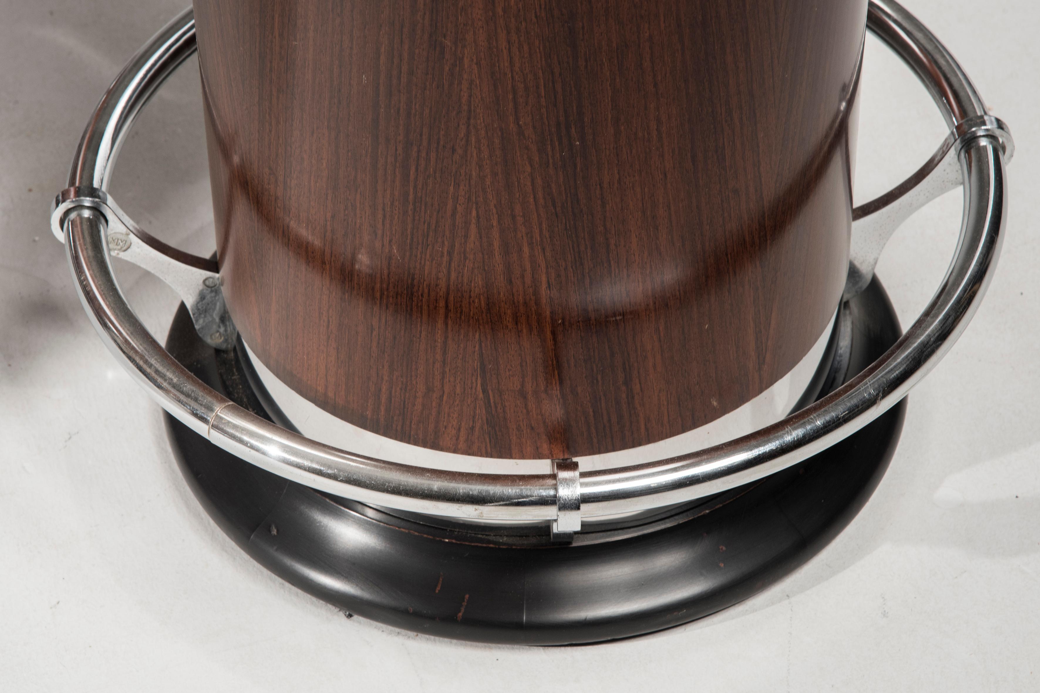 Art Deco Walnut Green Marble-Top Bar Cabinet and Black Leather Stools, 1930s 6