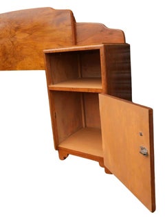 Art Deco Walnut Headboard and attached matching bedside cabinets
