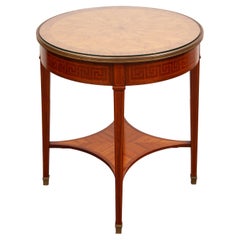 Art Deco Walnut in Marquetry Top Circular Bouillotte Coffee - Side Table, 1930's