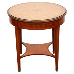 Art Deco Walnut in Marquetry Top Circular Bouillotte Coffee - Side Table, 1930's