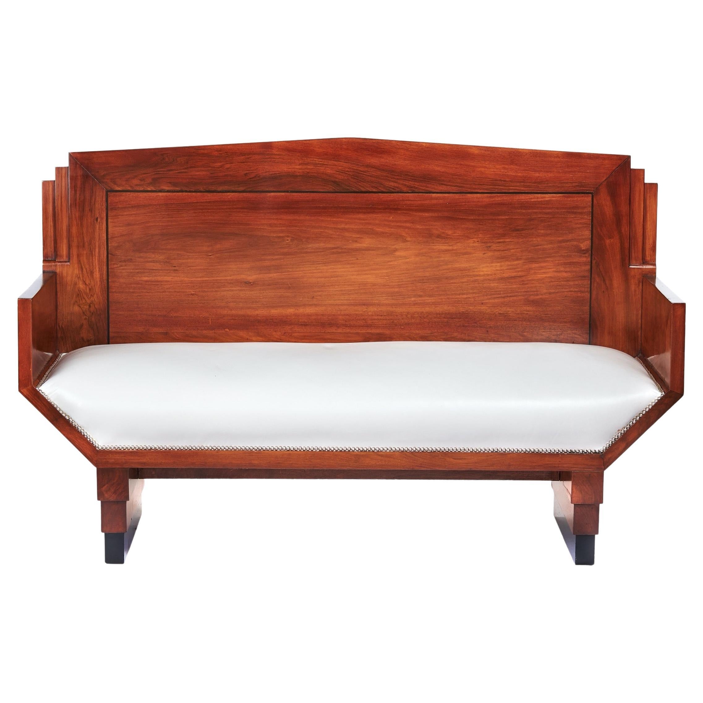 Art Deco Walnut & leather Settle circa 1920s For Sale