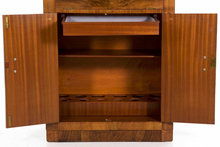Art Deco Walnut Lighted Antique Bar with Wine Storage, circa